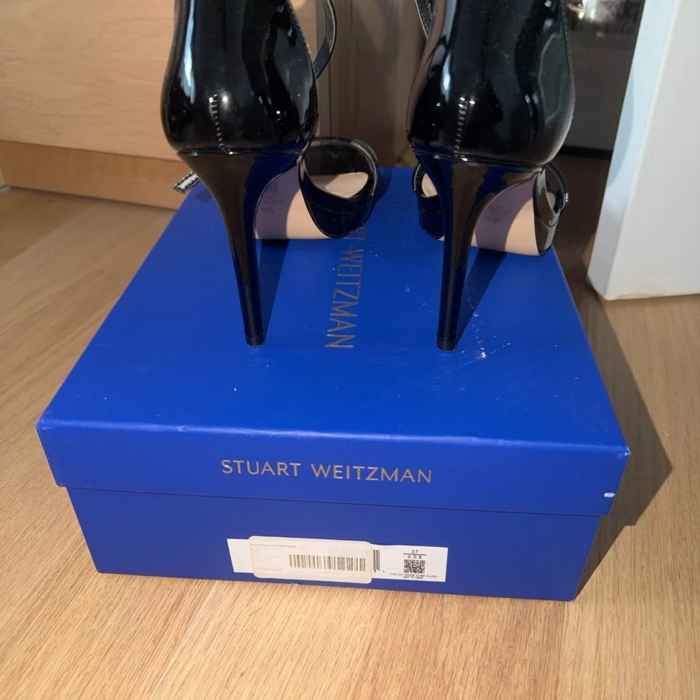 Stuart Weitzman Black Patent Leather Ankle-Strap Stilettos